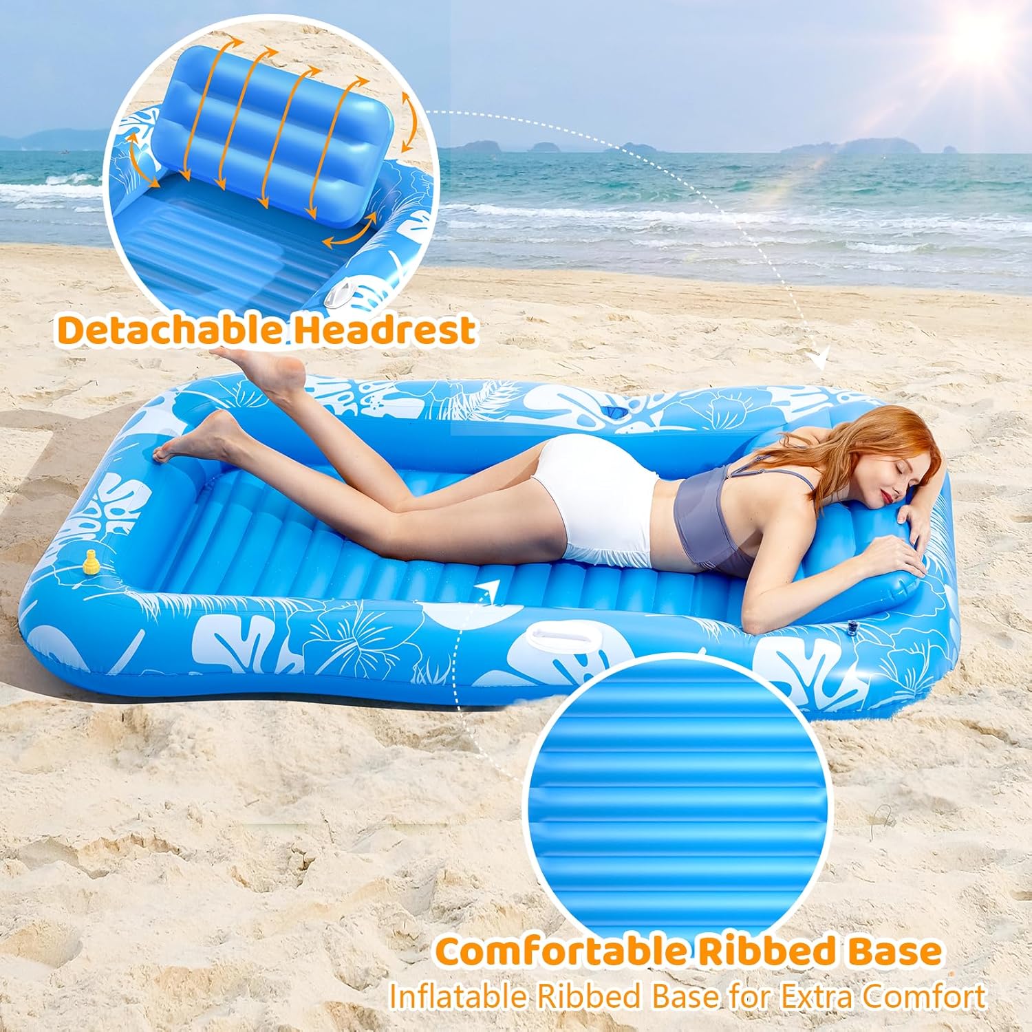 🌊 Inflatable Tanning Pool Float | 5‐in‐1 Lounger with Pillow, Cup Holder & Rope for Water/Beach ☀️