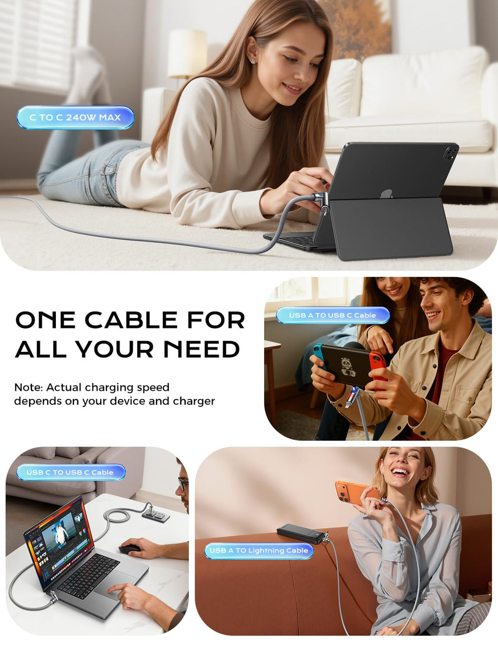 🔌4-in-1 Multi Charging Cable – 240W Fast Charging