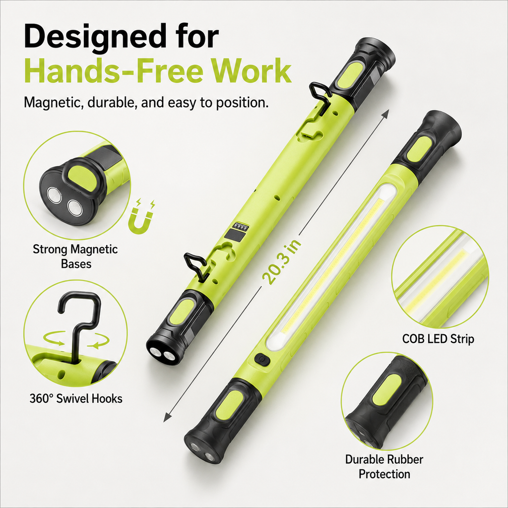 🔦 3000LM Magnetic LED Work Light – Rechargeable & Hands-Free