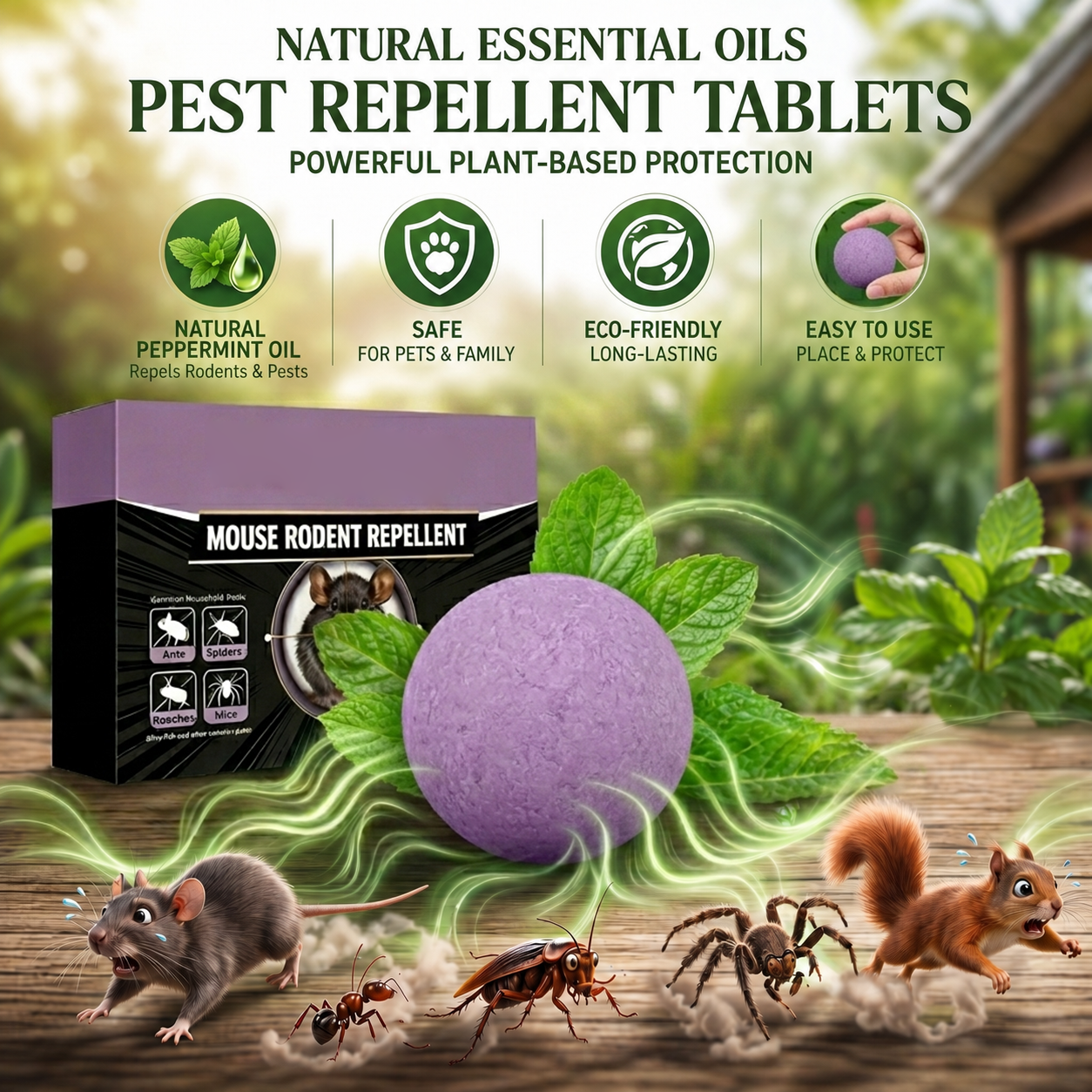 🔥 Limited Edition 50% OFF 🟣 Natural Peppermint Rodent Repellent Tablets – 12 Pack