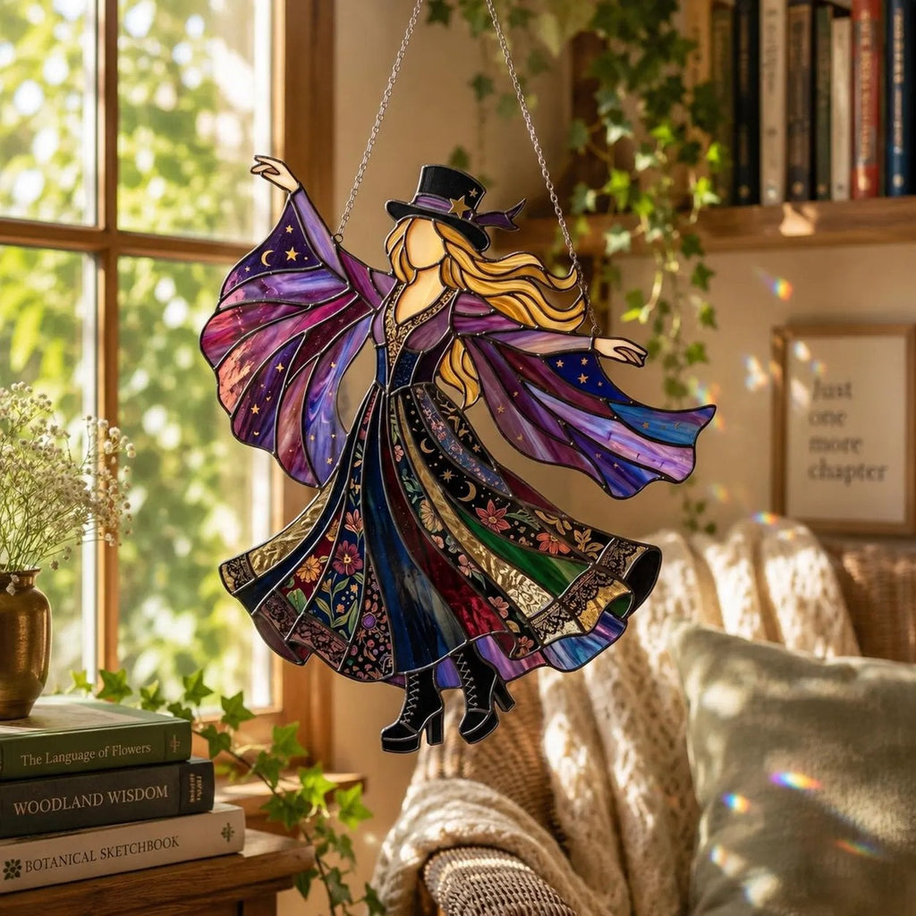 💥 LAST DAY 57% OFF - 💃 Rock Goddess Stevie 🤘 Handmade Stained Glass Spinning Suncatcher