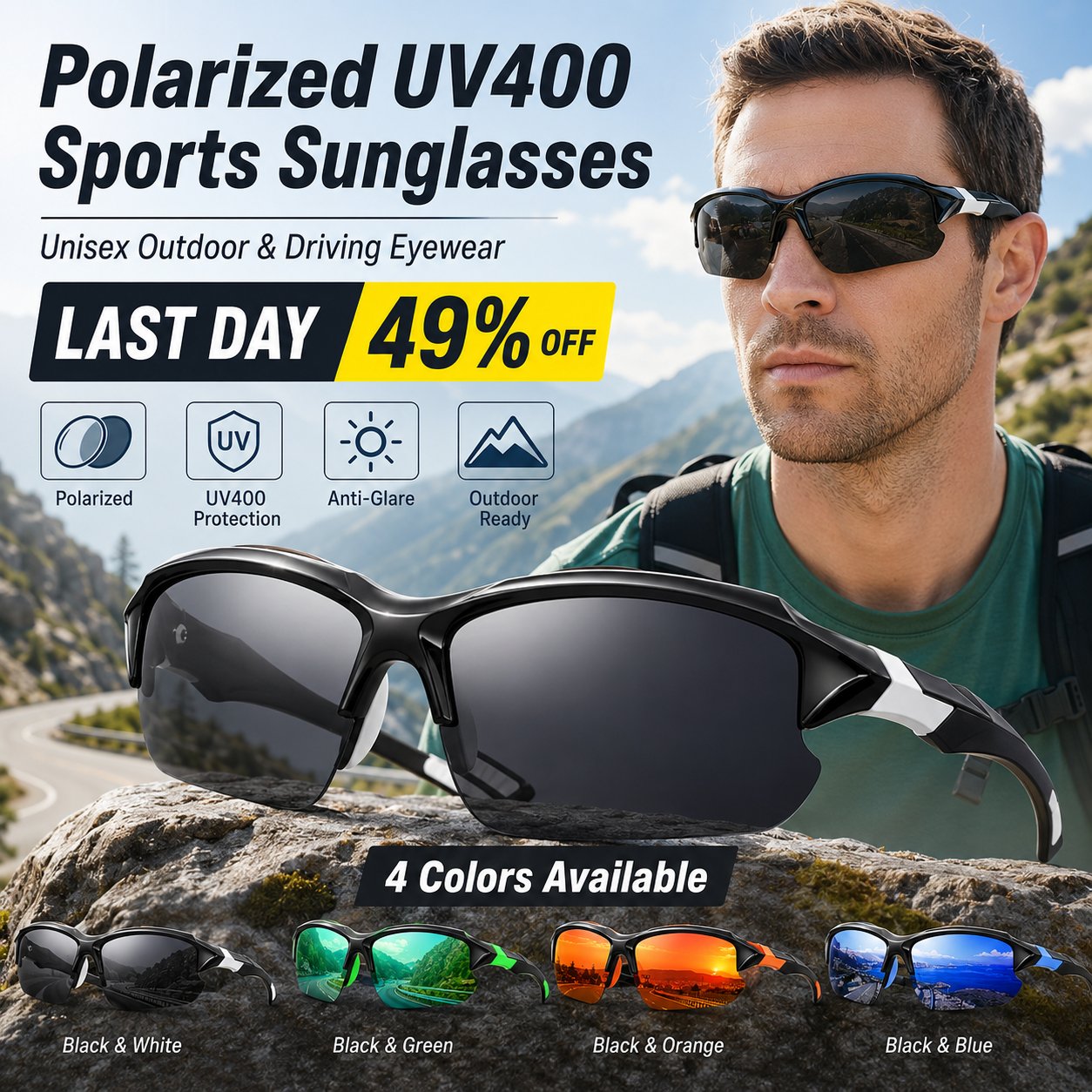 🔥LAST DAY 49% OFF - Polarized UV400 Sports Sunglasses – Unisex Outdoor & Driving Eyewear
