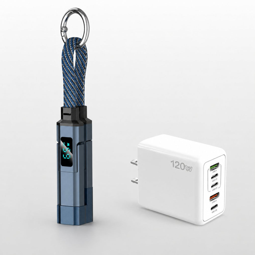 🔌 4-in-1 Charging Cable with Digital Display & Keychain – Fast-Charging, Kink-Resistant & Compact