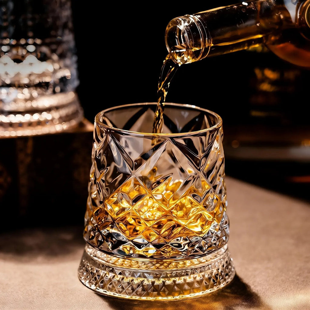 Luxury 360° Spinning Crystal Glass – Star-Cut Stress Relief Whiskey & Wine Glass