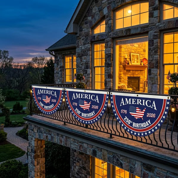 🗽USA 250th Anniversary Patriotic Fan Flag – Half-Round Porch Banner for 2026 Celebration🦅