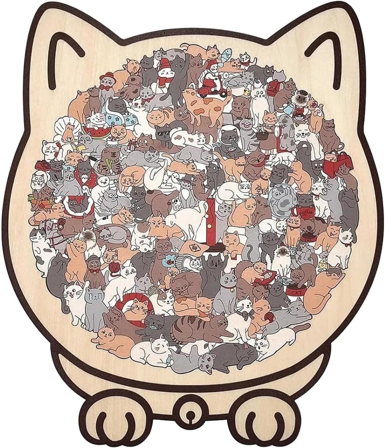 Morandi-Colored Cat Shaped Wooden Jigsaw Puzzle