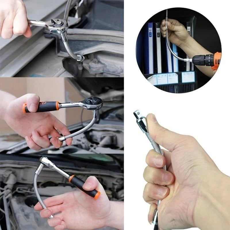 Flexible Socket Extension Bar Set – Bendable Ratchet Wrench Extensions for Tight Spaces, Carbon steel Automotive Repair Tool Kit