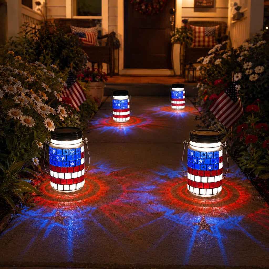 4th of July Solar Patriotic Mason Jar Lantern