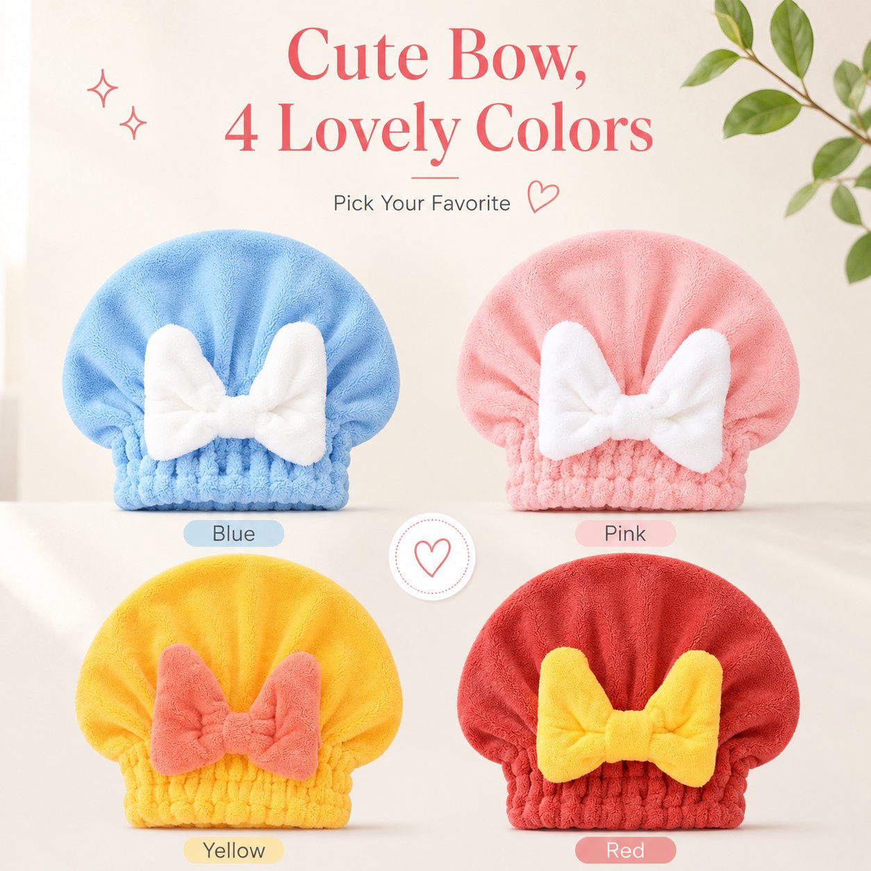 Soft Coral Fleece Hair Drying Cap With Cute Bow🎀