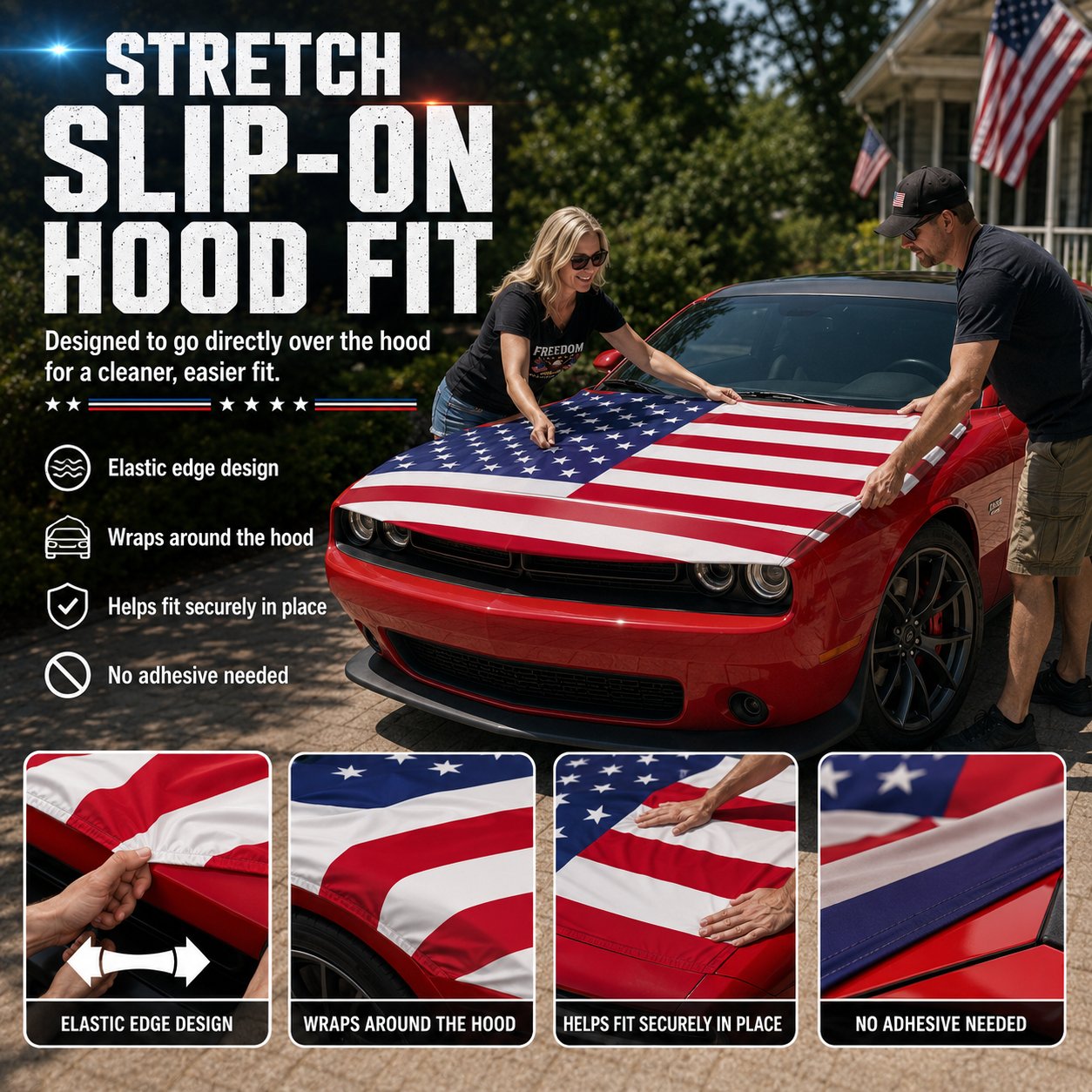 🚗Patriotic American Flag Car Hood Cover