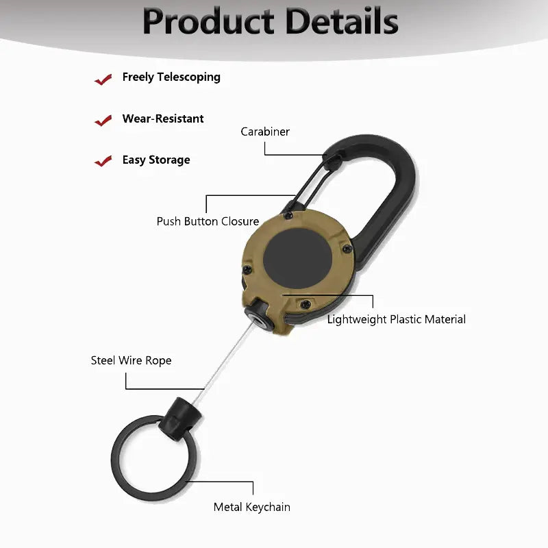 ⚡ Heavy‑Duty Retractable Keychain – Strong Retractable Key Holder with Steel Cable, Belt Clip, and 360° Swivel