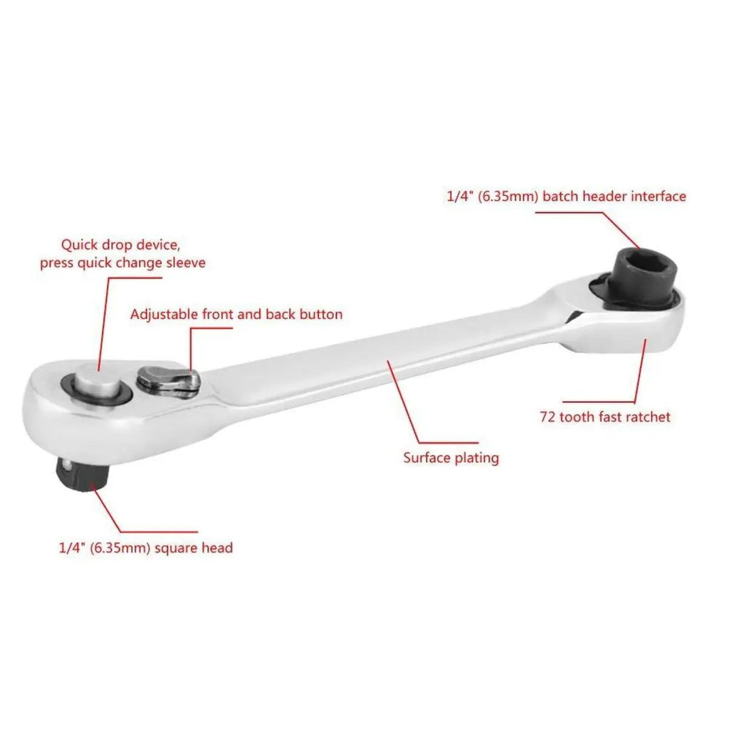 🔥Limited-time discount of 49%🔥1/4-inch Mini Double-Ended Ratchet Wrench, Silver, 72 Teeth, 5° Quick Release Tool🔧
