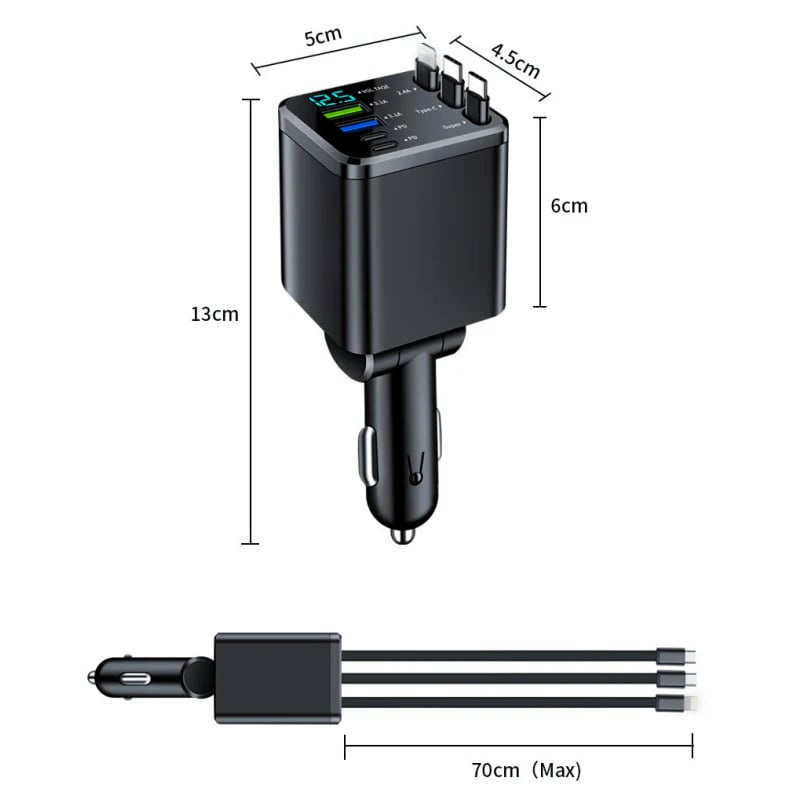 🔋 🚗 7-in-1 Retractable Fast Car Charger with Voltage Display – USB-C, Fast Charging & Essential for Daily Use 📱