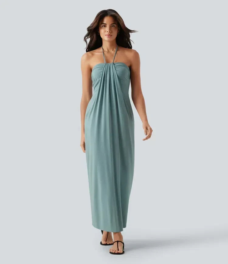 Halter Tie Back Maxi Dress with Pockets