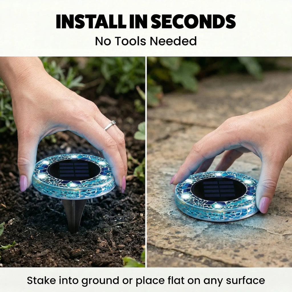 ✨4/8 Pack Solar Outdoor Mosaic Disk Lights, Waterproof Decorative Pathway LED Light