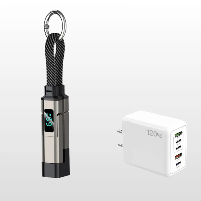 🔌 4-in-1 Charging Cable with Digital Display & Keychain – Fast-Charging, Kink-Resistant & Compact