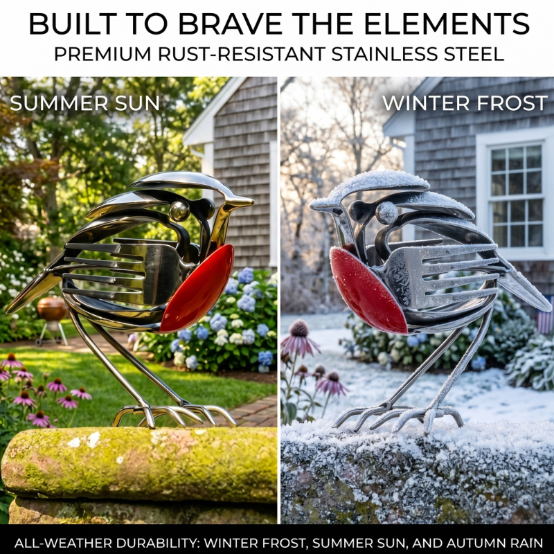 Handmade Silver Robin Garden Sculpture