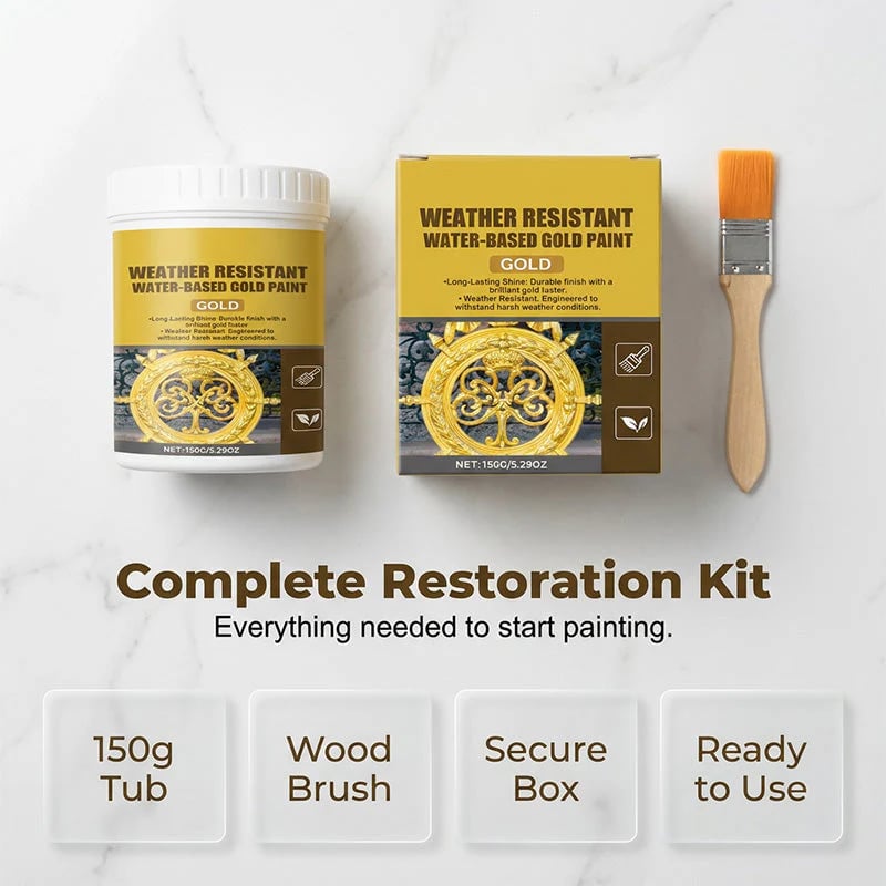 ✨Premium Weather Resistant Water-Based Gold Paint💛🎨Brilliant Metallic Shine That Lasts