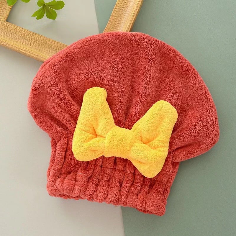 Soft Coral Fleece Hair Drying Cap With Cute Bow🎀