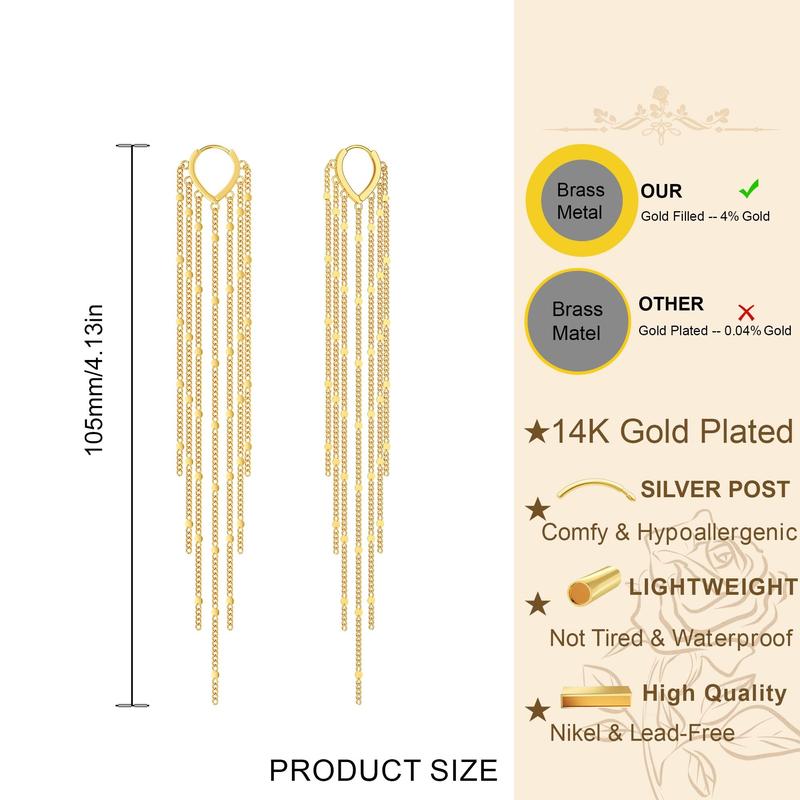 🔥Limited Time 50% Off✨14K Gold Plated Long Tassel Earrings for Women