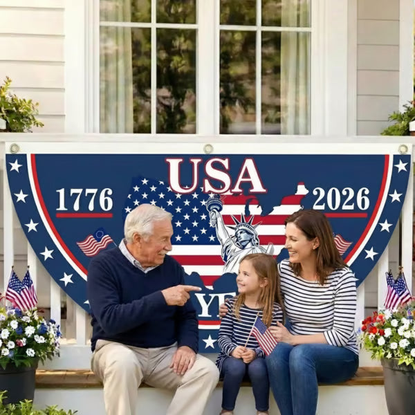 🗽USA 250th Anniversary Patriotic Fan Flag – Half-Round Porch Banner for 2026 Celebration🦅