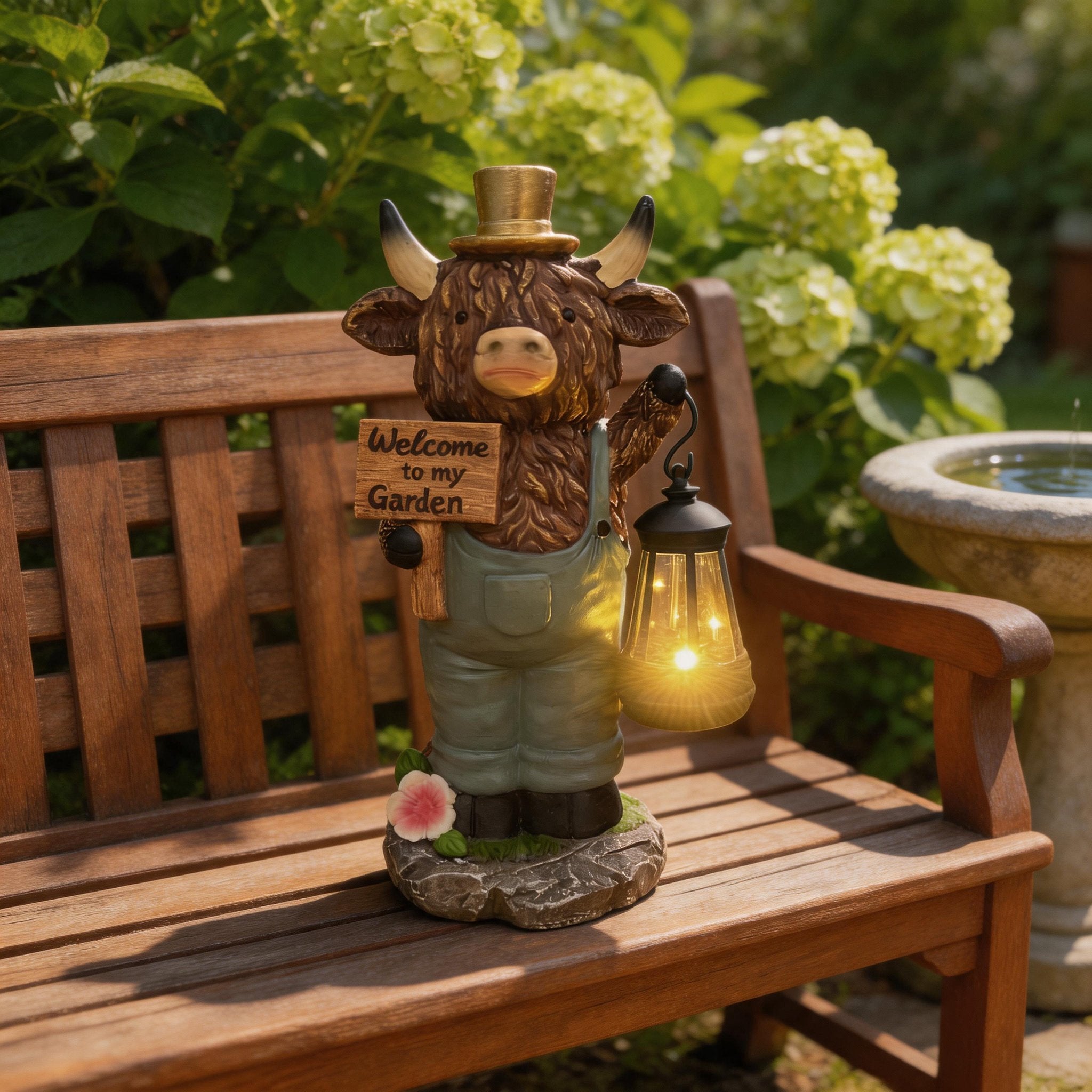 Solar-Powered Scottish Highland Bull Garden Welcome Light