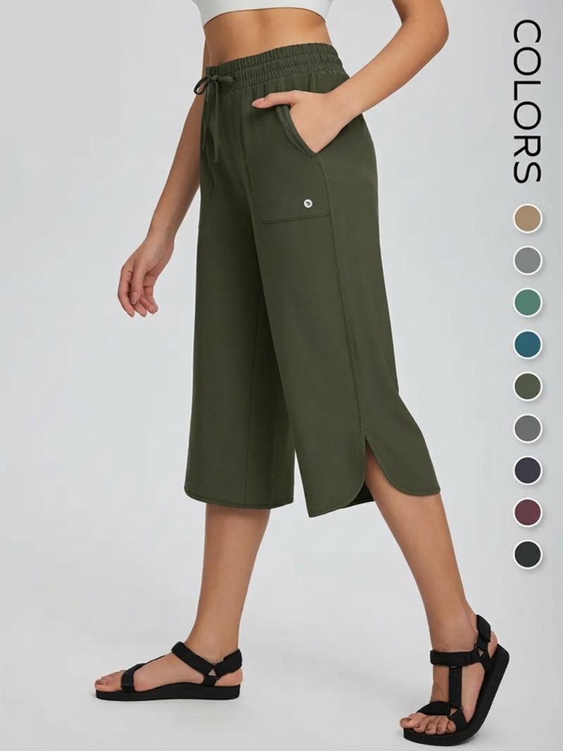 ⚡Women's Wide Leg Yoga Capris – High Waisted with Pockets, Quick Dry, Lightweight, UPF 50+ Sun Protection – Loose Comfy for Hiking, Gym, Travel & Outdoor Workout ☀️