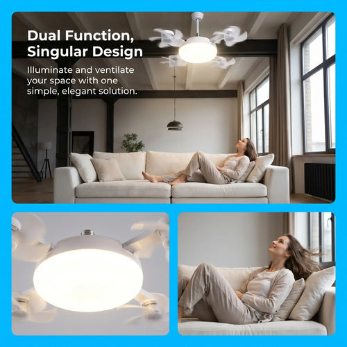 2026 New E27 Socket Ceiling Fan Light - 2-in-1 Silent LED Fan with Remote Control, Energy-Saving Cooling & Lighting Combo for Home Bedroom
