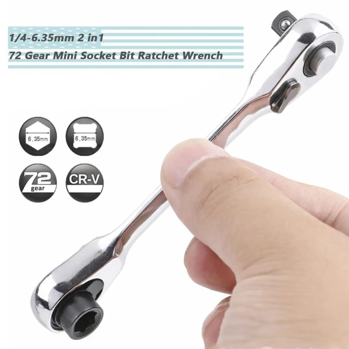 🔥Limited-time discount of 49%🔥1/4-inch Mini Double-Ended Ratchet Wrench, Silver, 72 Teeth, 5° Quick Release Tool🔧