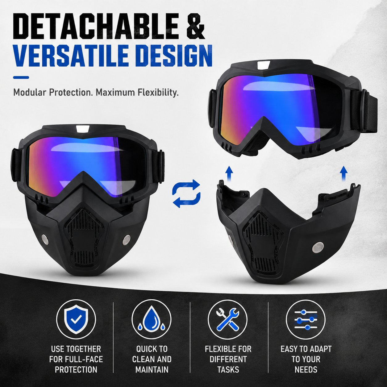 🤿Multi-Functional Protective Face Mask - Auto-Darkening Welding Goggles, Anti-Fog Skiing Shield & Dustproof Yard Work Gear - All-Terrain Safety Mask