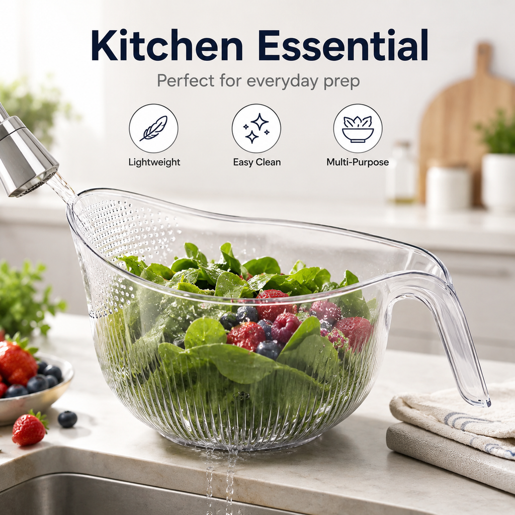 Multipurpose Rice Strainer Bowl – Easy Drain Kitchen Washing Bowl for Rice, Fruits & Vegetables