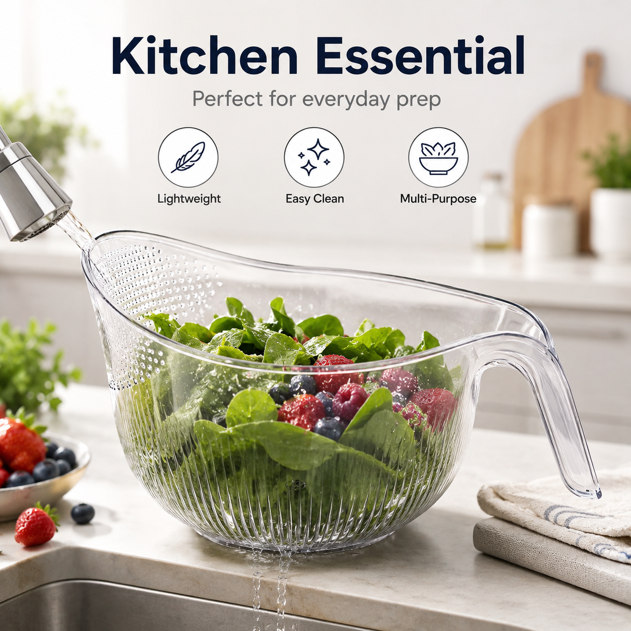 Multipurpose Rice Strainer Bowl – Easy Drain Kitchen Washing Bowl for Rice, Fruits & Vegetables
