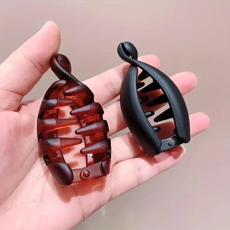 💎Women's 4 Non-Slip Banana Hair Clips - Vintage Oval Leopard Print, Amber and Black