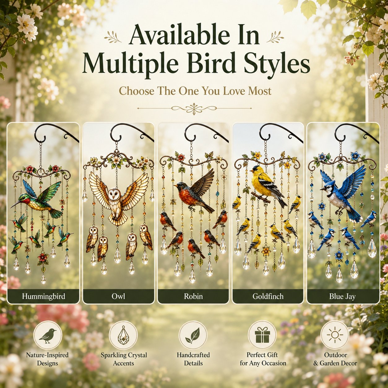 🌸Elegant Hummingbird Garden Wind Chime Suncatcher
