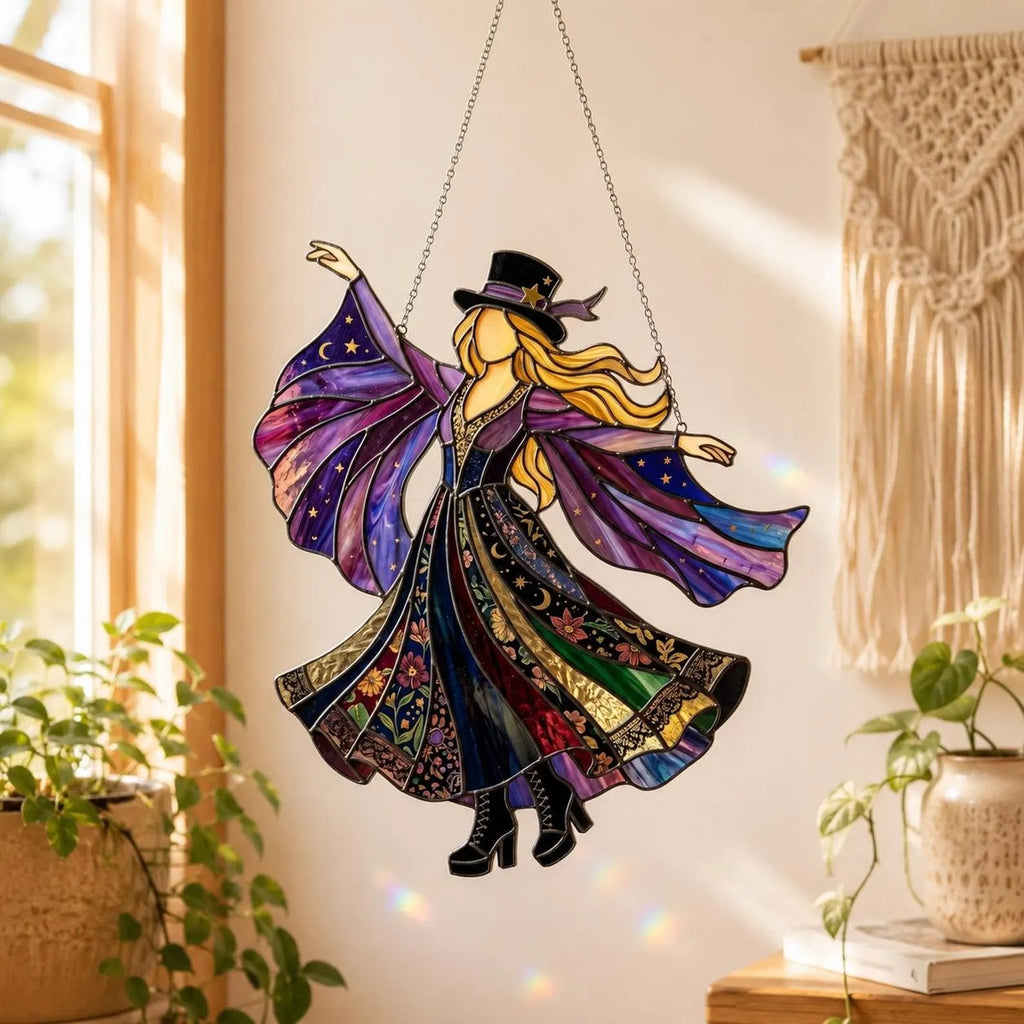💥 LAST DAY 57% OFF - 💃 Rock Goddess Stevie 🤘 Handmade Stained Glass Spinning Suncatcher