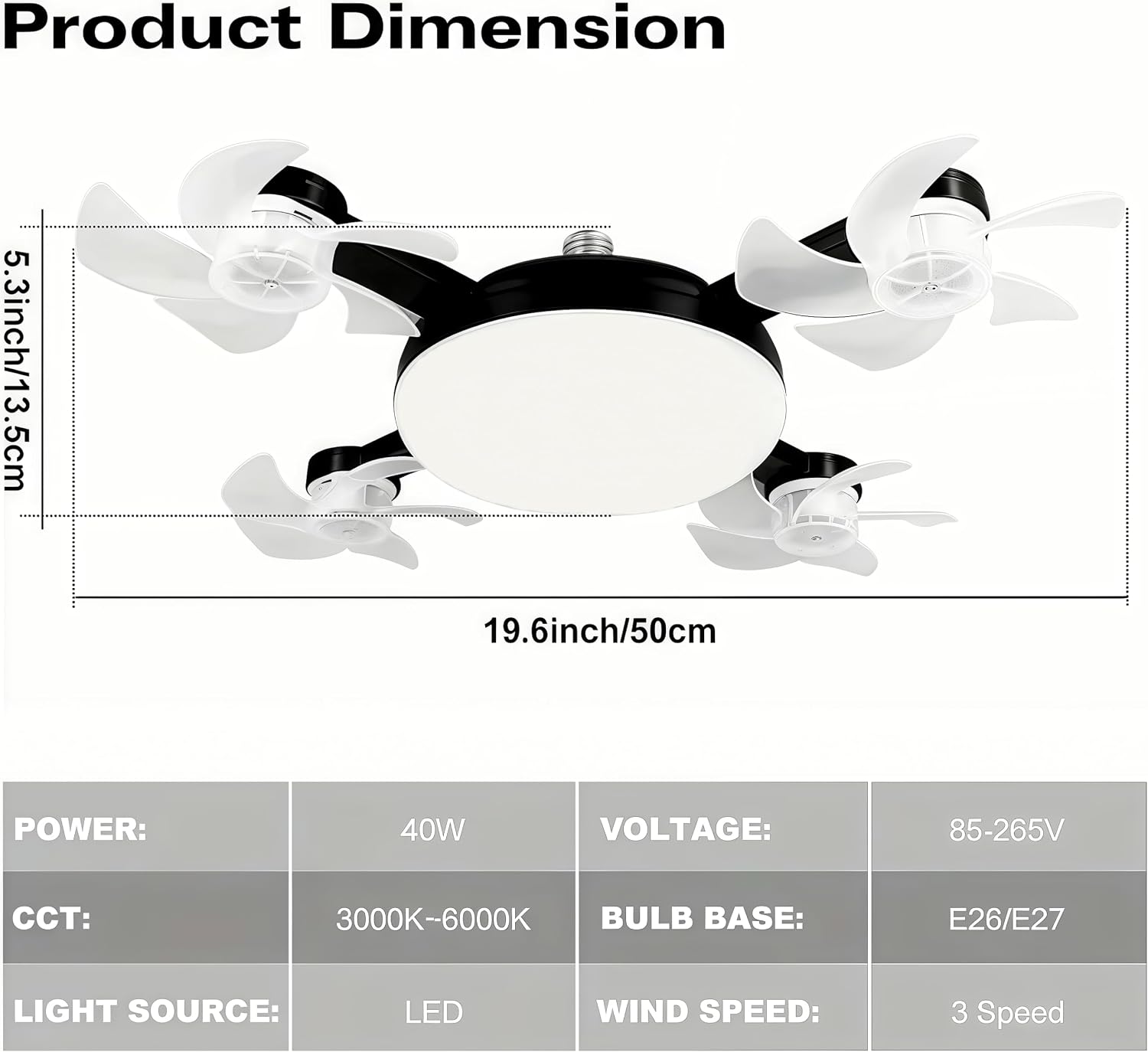 2026 New E27 Socket Ceiling Fan Light - 2-in-1 Silent LED Fan with Remote Control