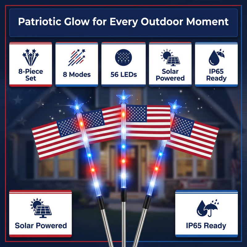 💕8-in-1 American Flag Solar Lights