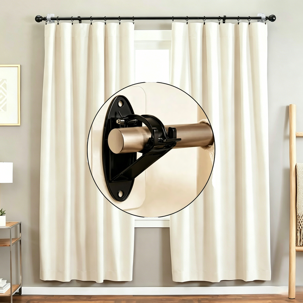 🏠🔨 New Self Adhesive Rod Brackets, No Drill Needed Curtain Rod Holders