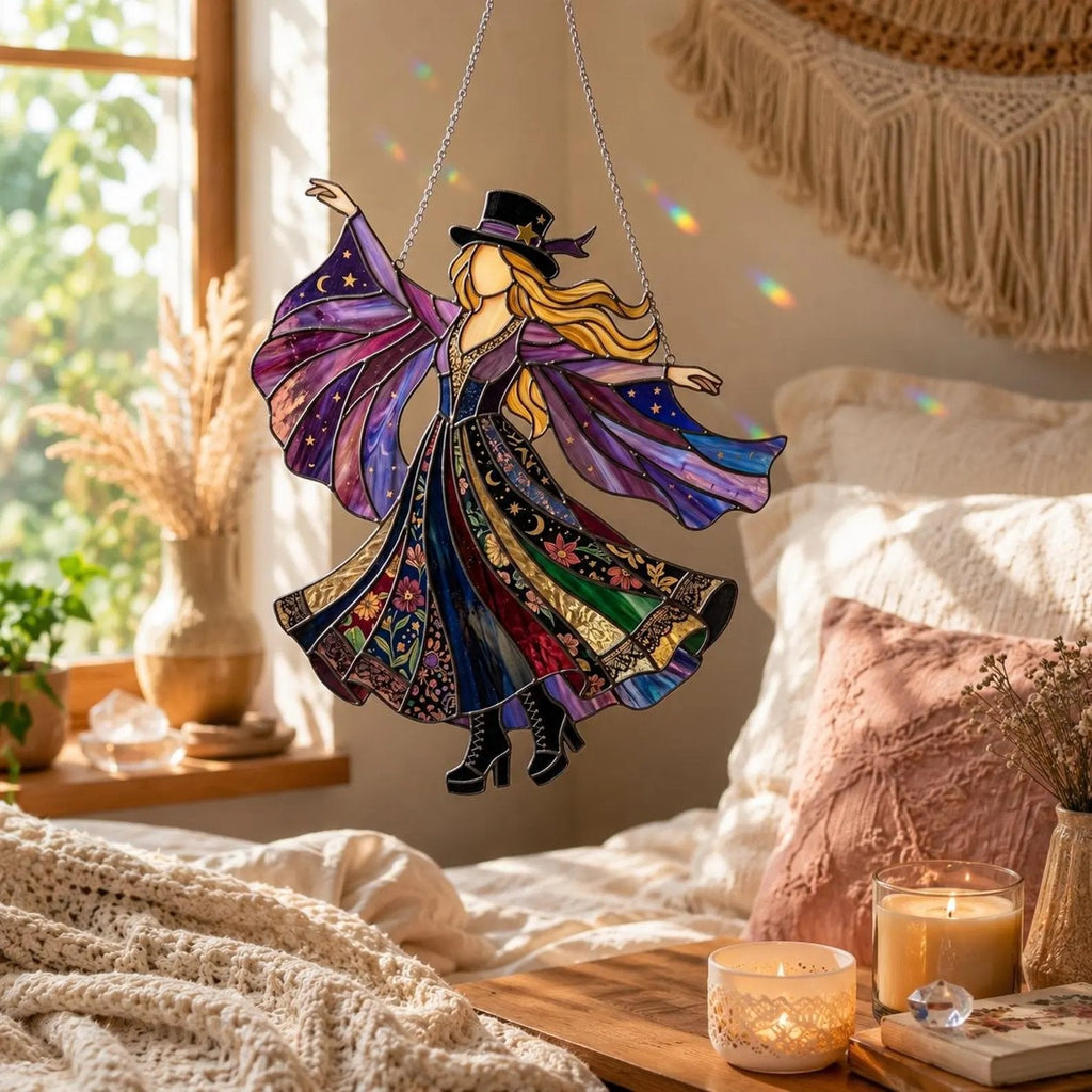 💥 LAST DAY 57% OFF - 💃 Rock Goddess Stevie 🤘 Handmade Stained Glass Spinning Suncatcher