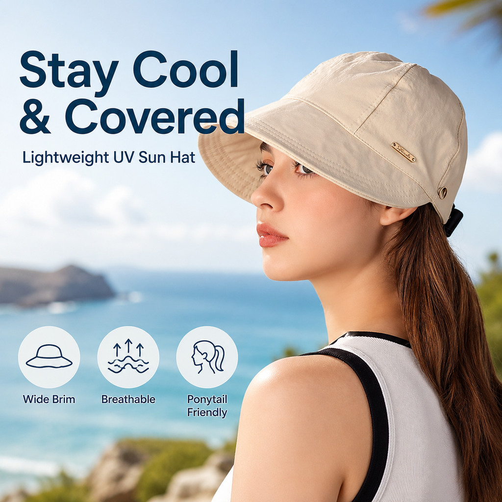 Women’s Ponytail Sun Hat – Lightweight Wide Brim Outdoor Cap for Beach, Travel & Gardening