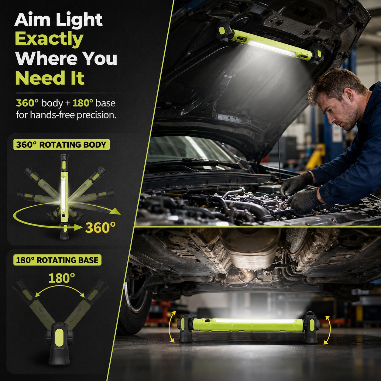 🔦 3000LM Magnetic LED Work Light – Rechargeable & Hands-Free
