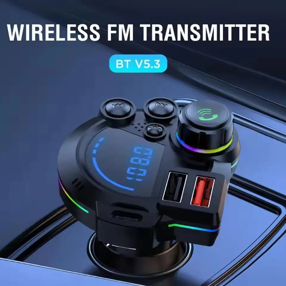 PD 30W Type-C Car Charger & Bluetooth 5.3 FM Transmitter, Wireless MP3 Player with Dual USB Ports, Bass Sound Enhancer, RGB Glowing Radio Adapter, Hands-Free Calls, Car Accessories & Road Trip Essentials, Compatible with 12V-24V