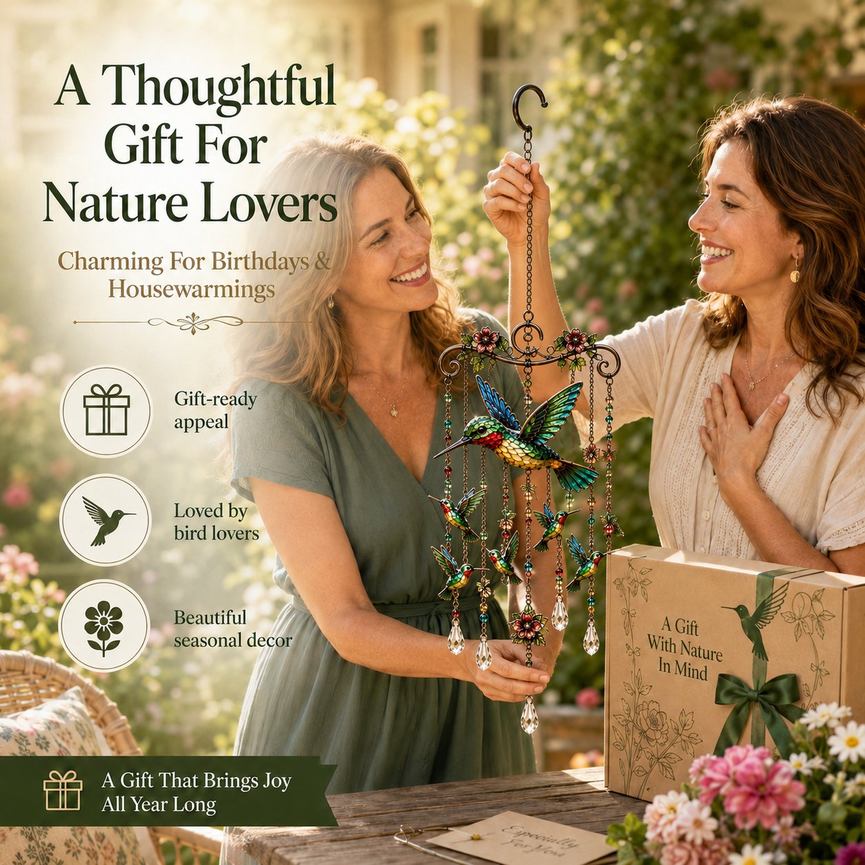 🌸Elegant Hummingbird Garden Wind Chime Suncatcher