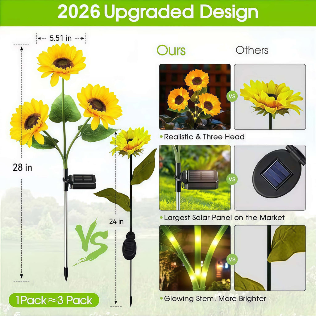 2026 UPGRADED Solar Sunflowers – Hyper-Realistic Petals, Stunning Shadow Projections & Dusk-to-Dawn Garden Magic 🌻