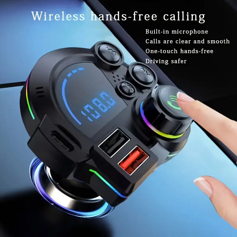 PD 30W Type-C Car Charger & Bluetooth 5.3 FM Transmitter, Wireless MP3 Player with Dual USB Ports, Bass Sound Enhancer, RGB Glowing Radio Adapter, Hands-Free Calls, Car Accessories & Road Trip Essentials, Compatible with 12V-24V