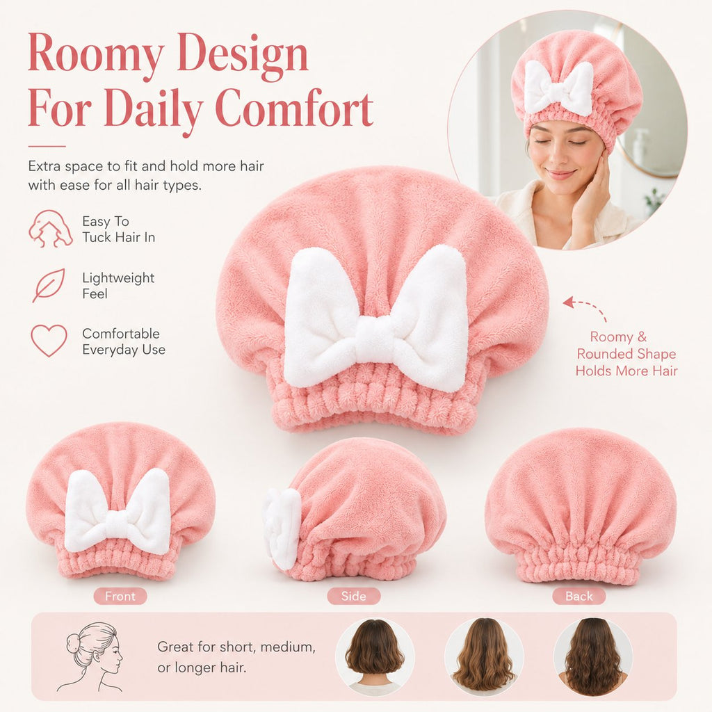 Soft Coral Fleece Hair Drying Cap With Cute Bow🎀