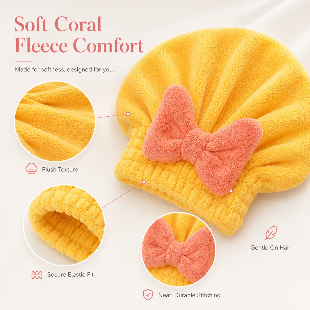 Soft Coral Fleece Hair Drying Cap With Cute Bow🎀