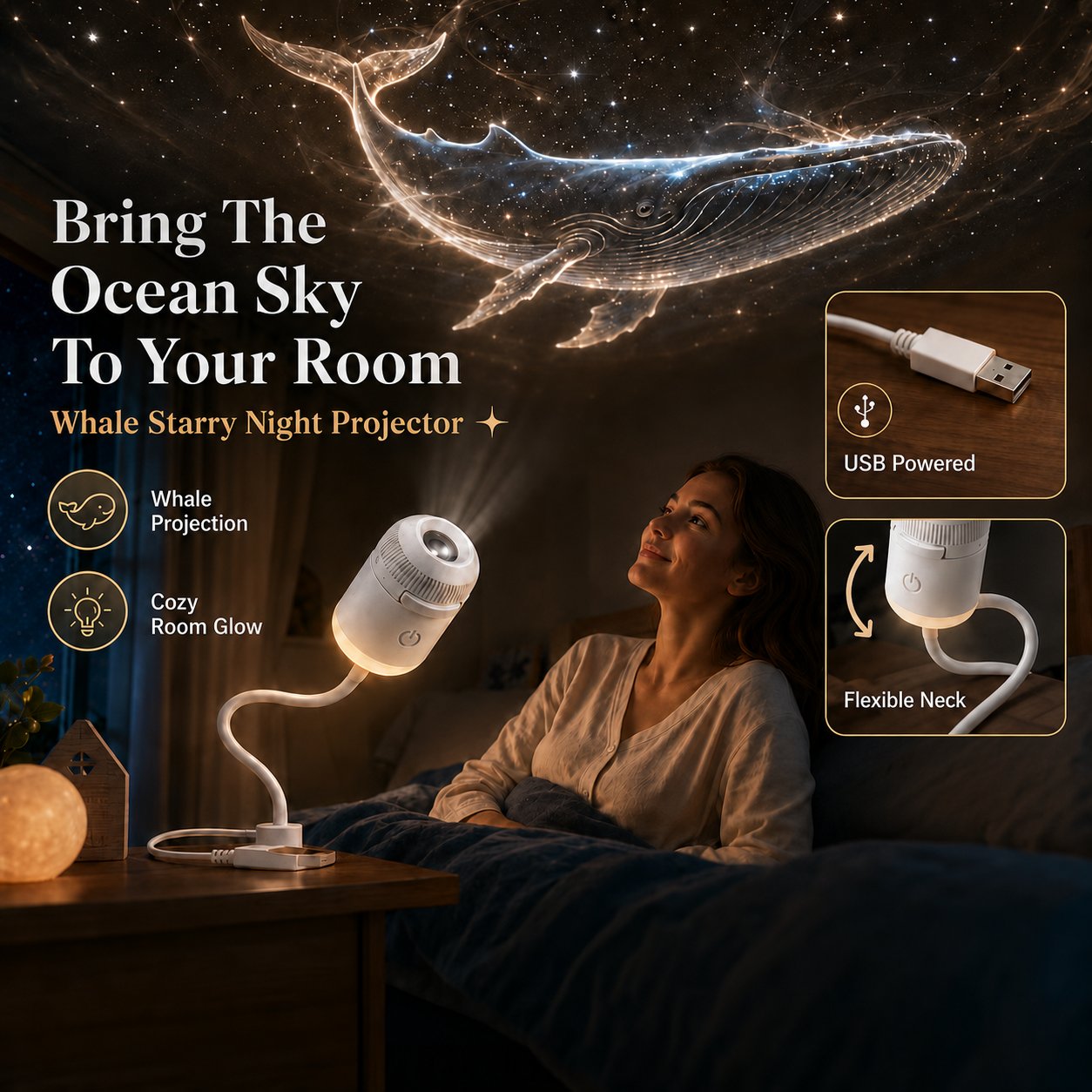 🐋 Dreamy Whale Ocean Sky Projector