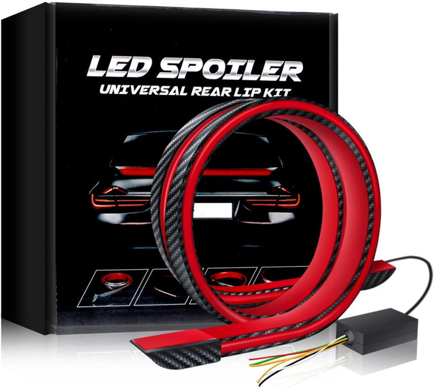 🏎️ 47Inch(1.2M) Carbon Fiber LED Spoiler Light Strip | 5-in-1 Sequential Flashing Third Brake Tail Light for Universal Cars