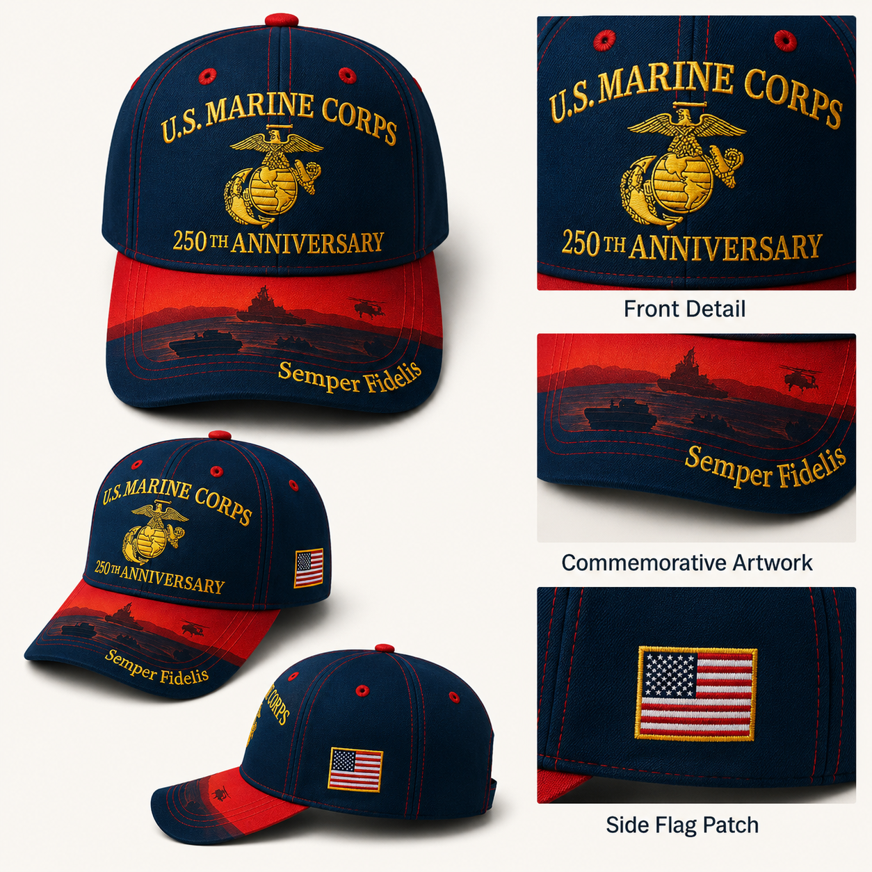 🇺🇸🎖️ U.S. Marine Corps 250th Anniversary Commemorative Cap – Embroidered Eagle, Globe & Anchor with "Semper Fidelis" Motto